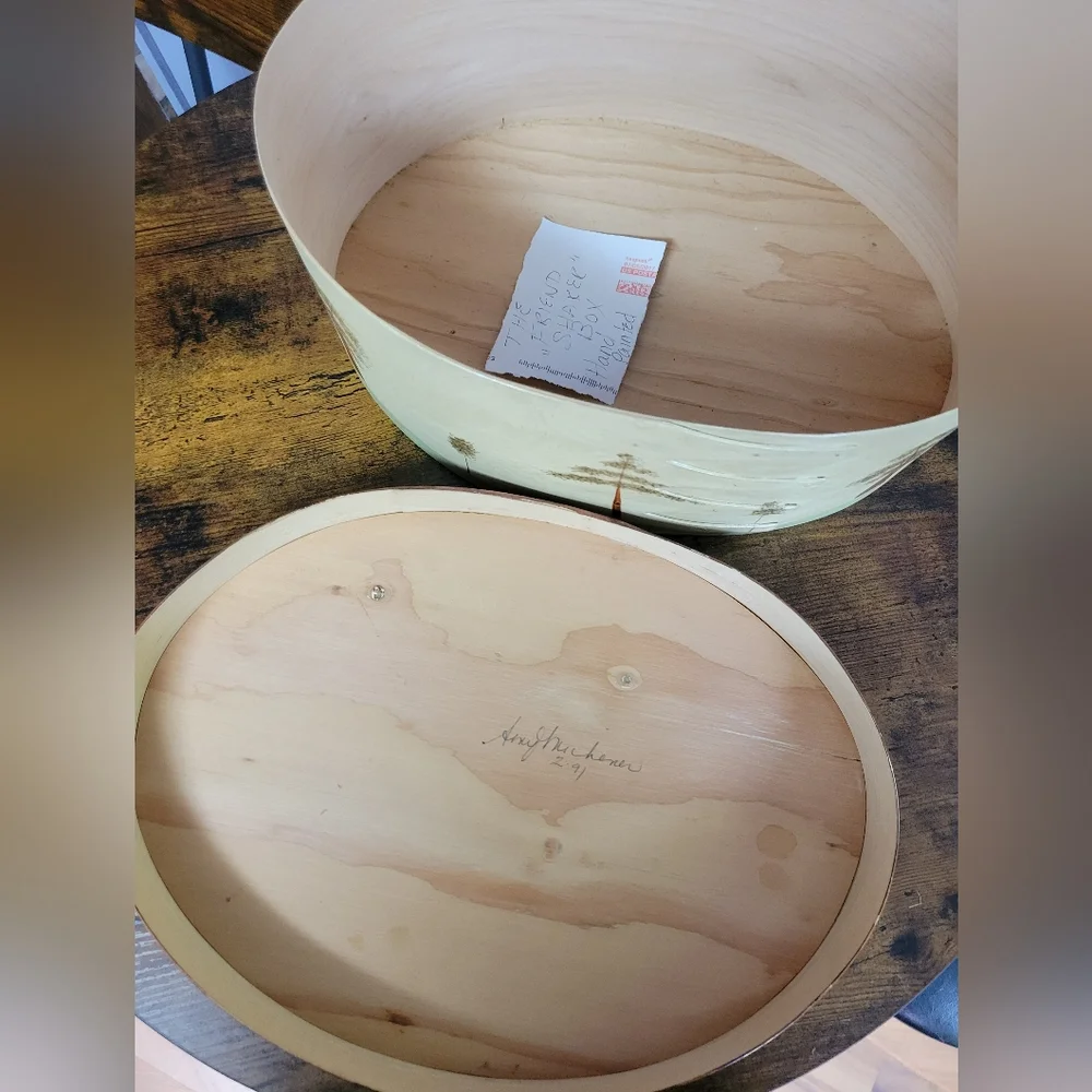 Vintage 1991 Oval Wooden,handpainted &signed shaker Box Tree Design